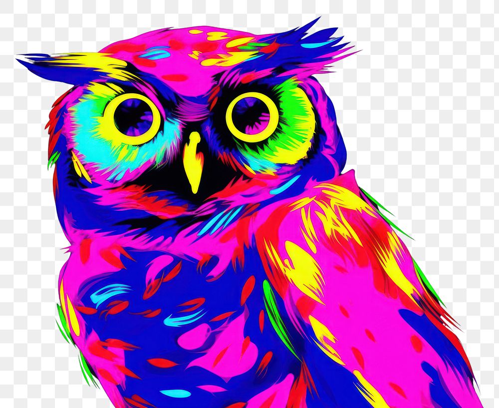 PNG  Black light oil painting owl purple pattern animal.