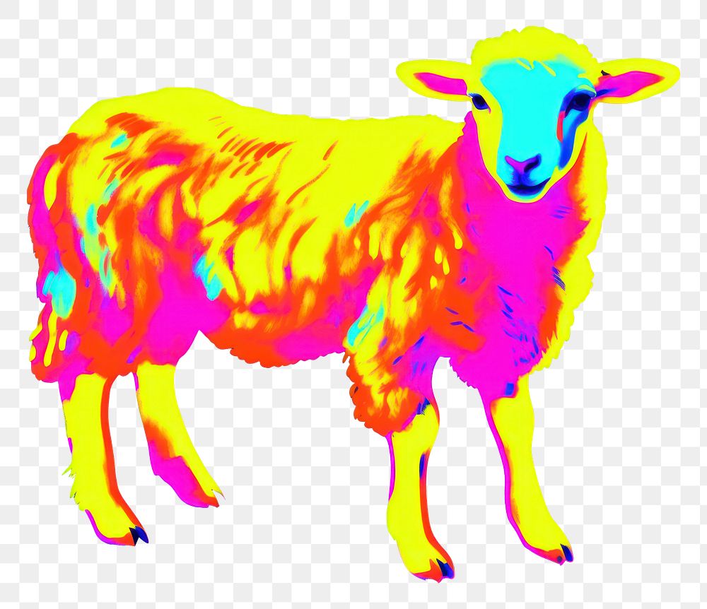 PNG  Black light oil painting little sheep livestock animal mammal.