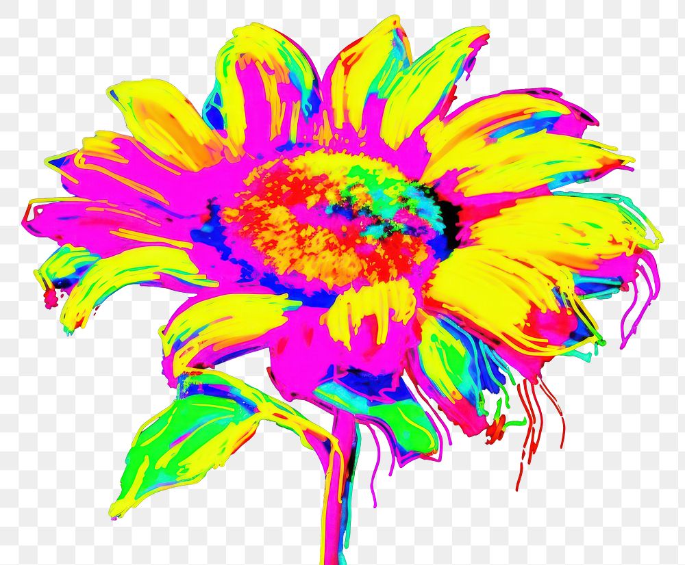 PNG  Black light oil painting sunflower purple pattern yellow.