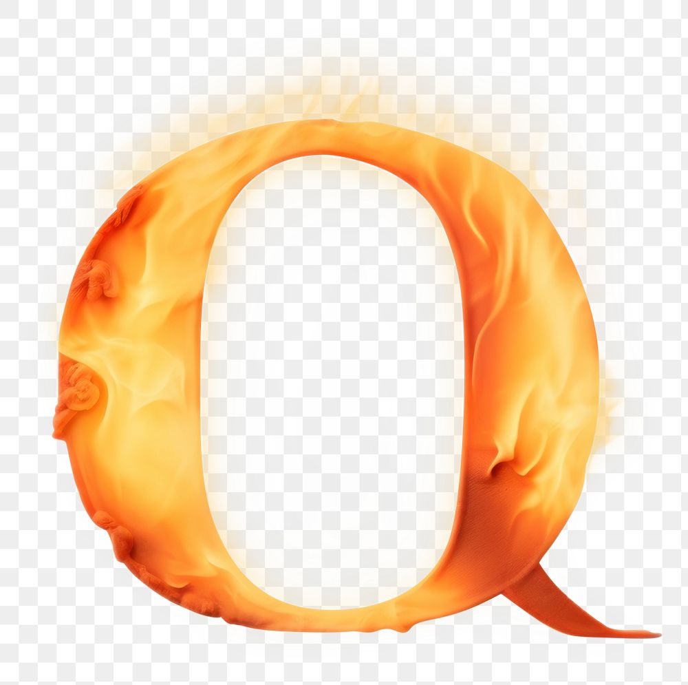 Burning letter Q fire outdoors glowing.