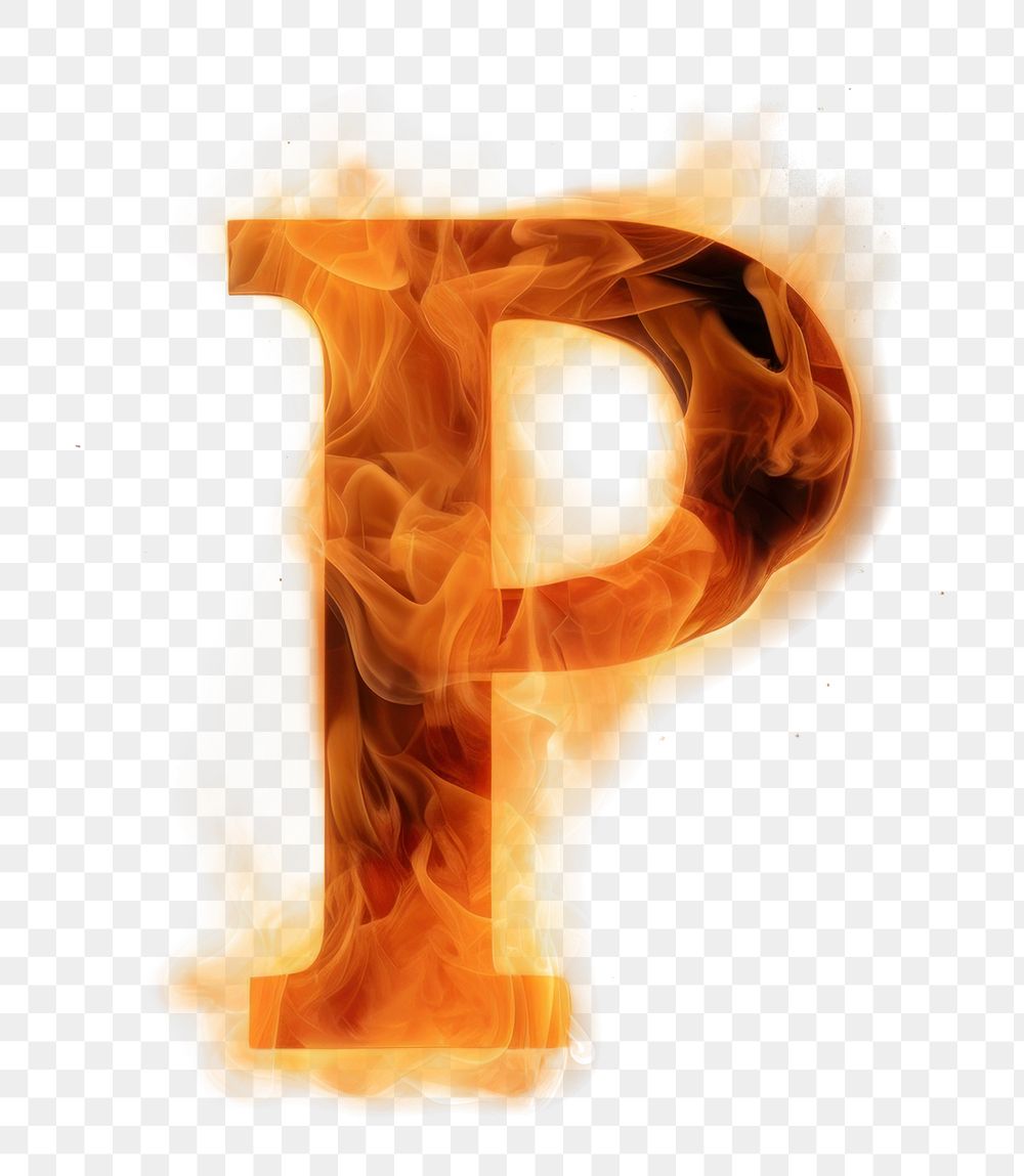 Burning letter P text fire glowing.