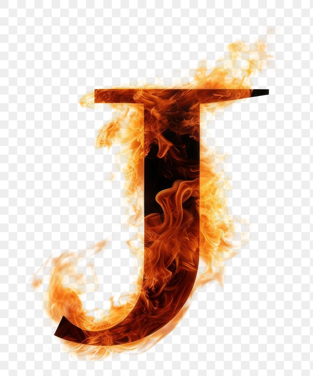 Burning letter J text fire glowing.