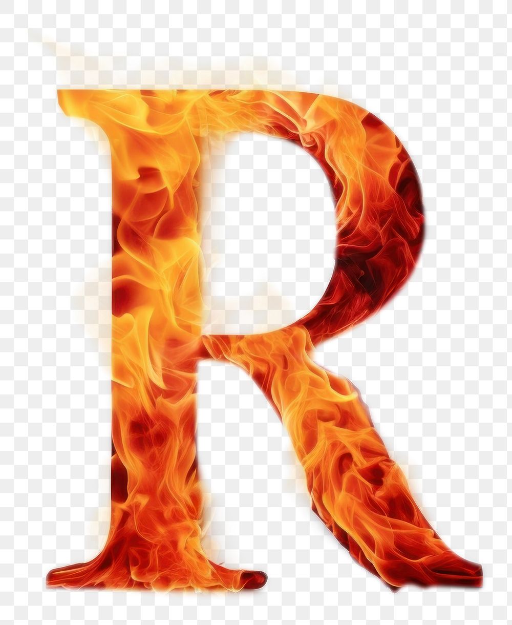Burning letter R text fire alphabet