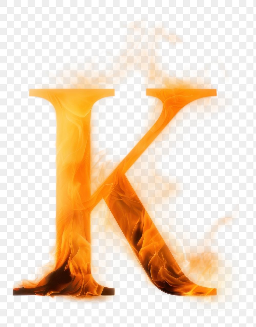 Burning letter k fire glowing burning.