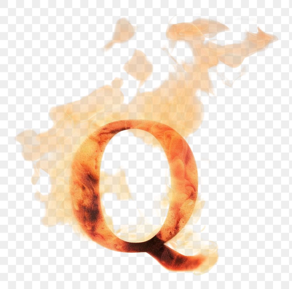 Burning letter Q fire glowing burning.