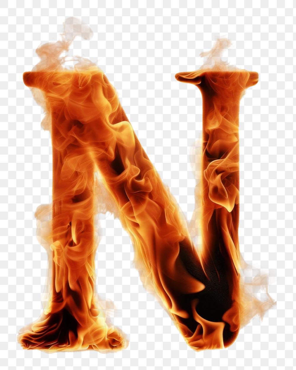 Burning letter N bonfire burning motion.