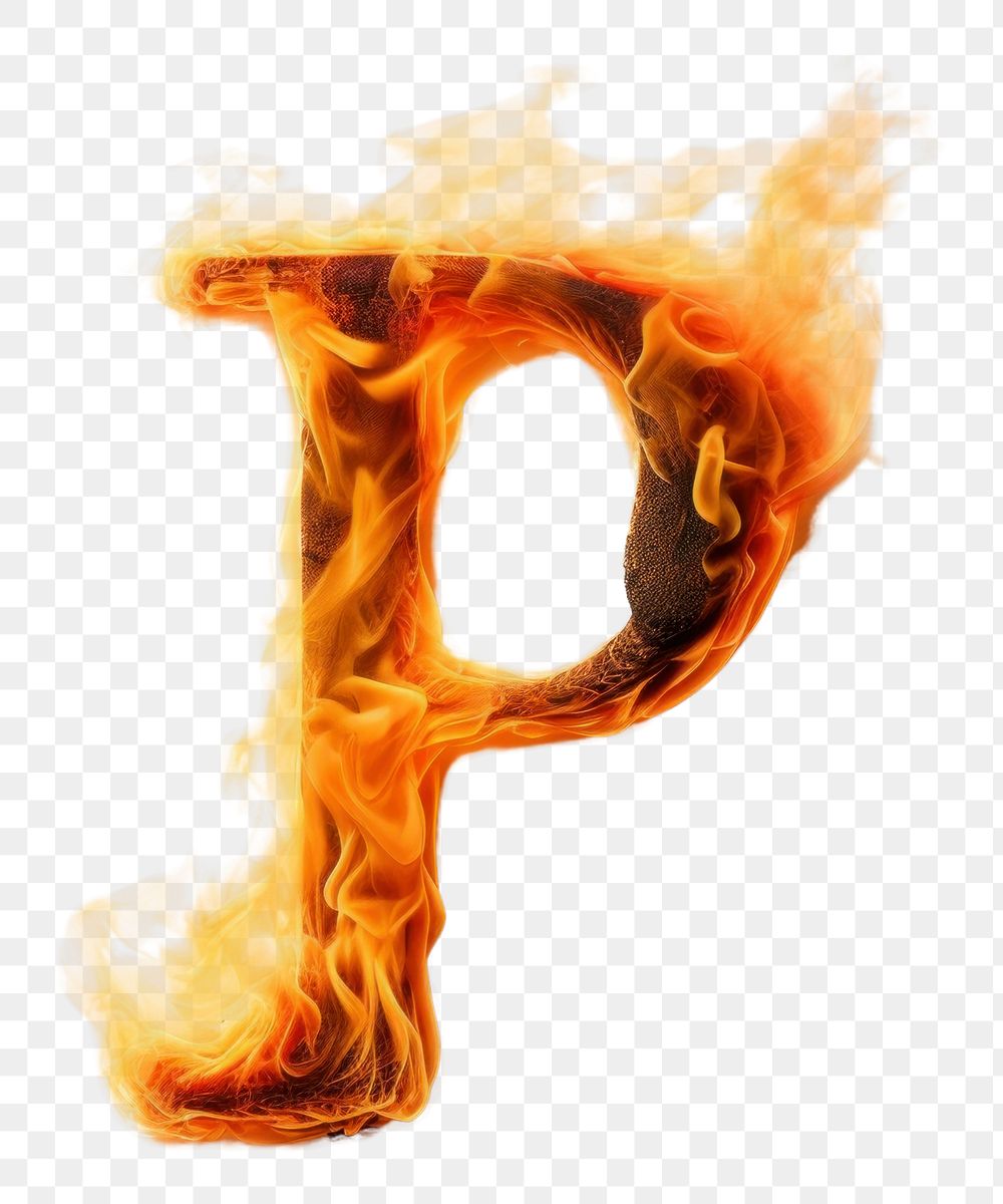 Burning letter P fire glowing burning.