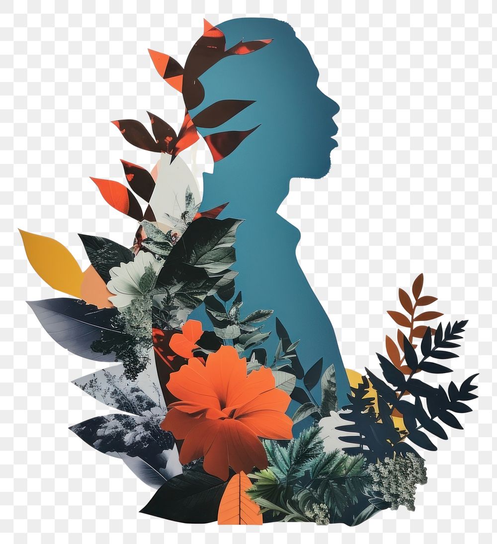 PNG Cut paper collage with man art nature plant.