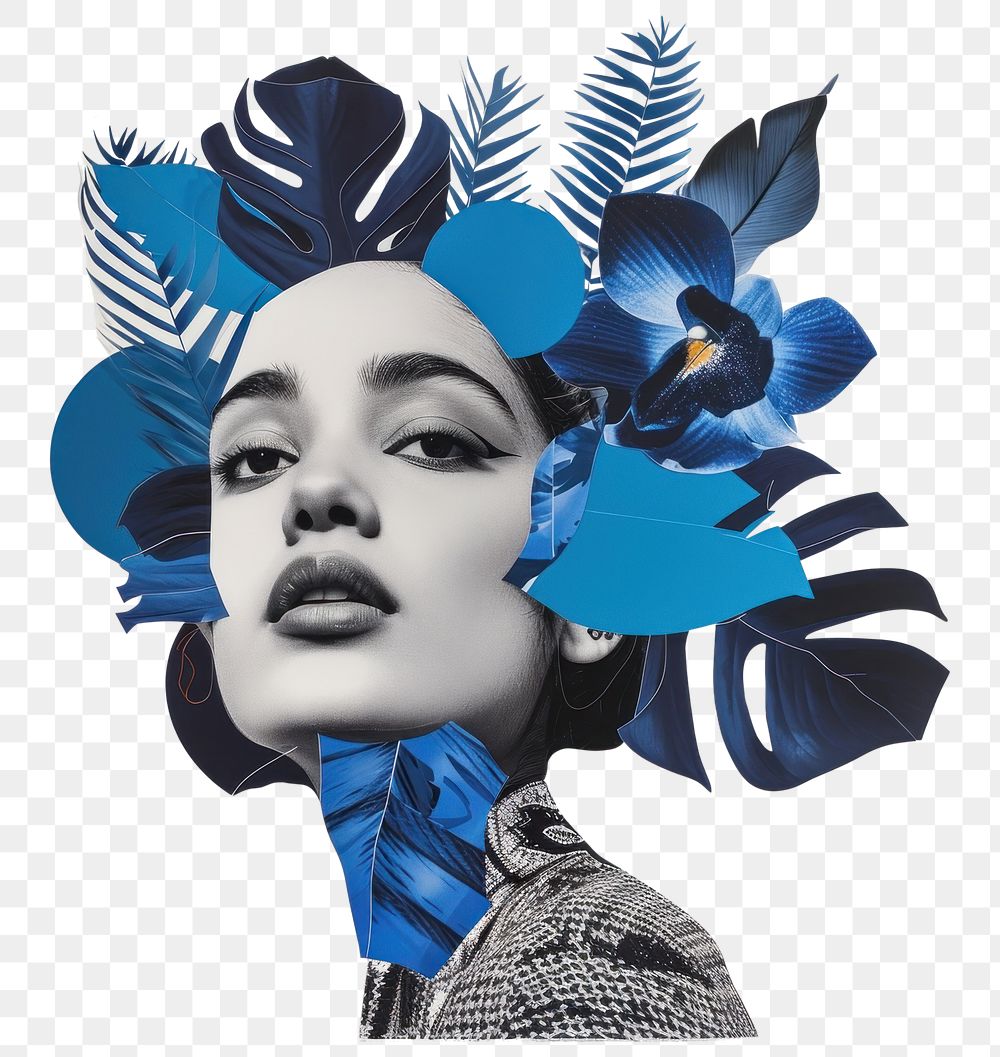 PNG Cut paper collage with women art portrait painting.