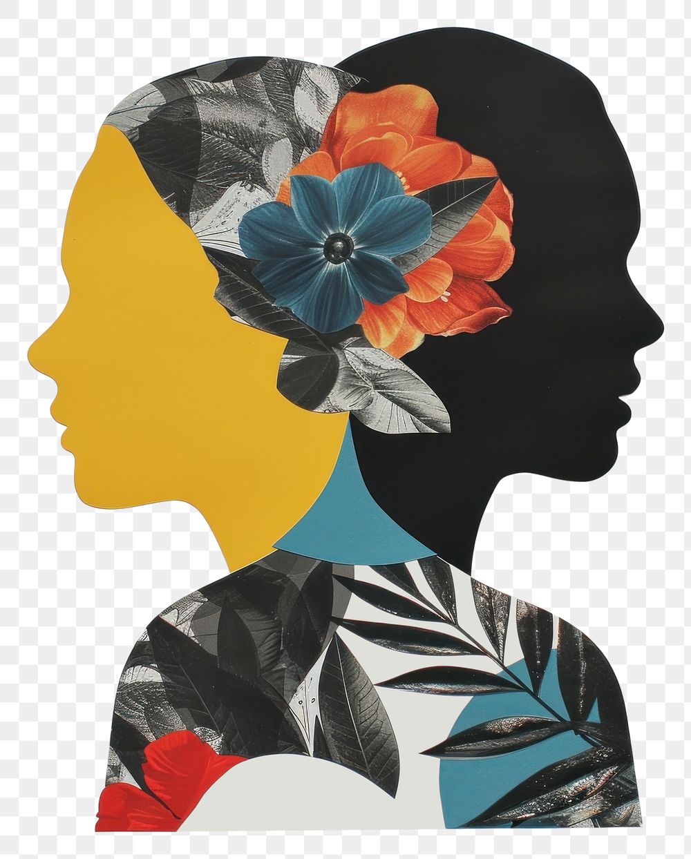 PNG Cut paper collage with women art silhouette adult.