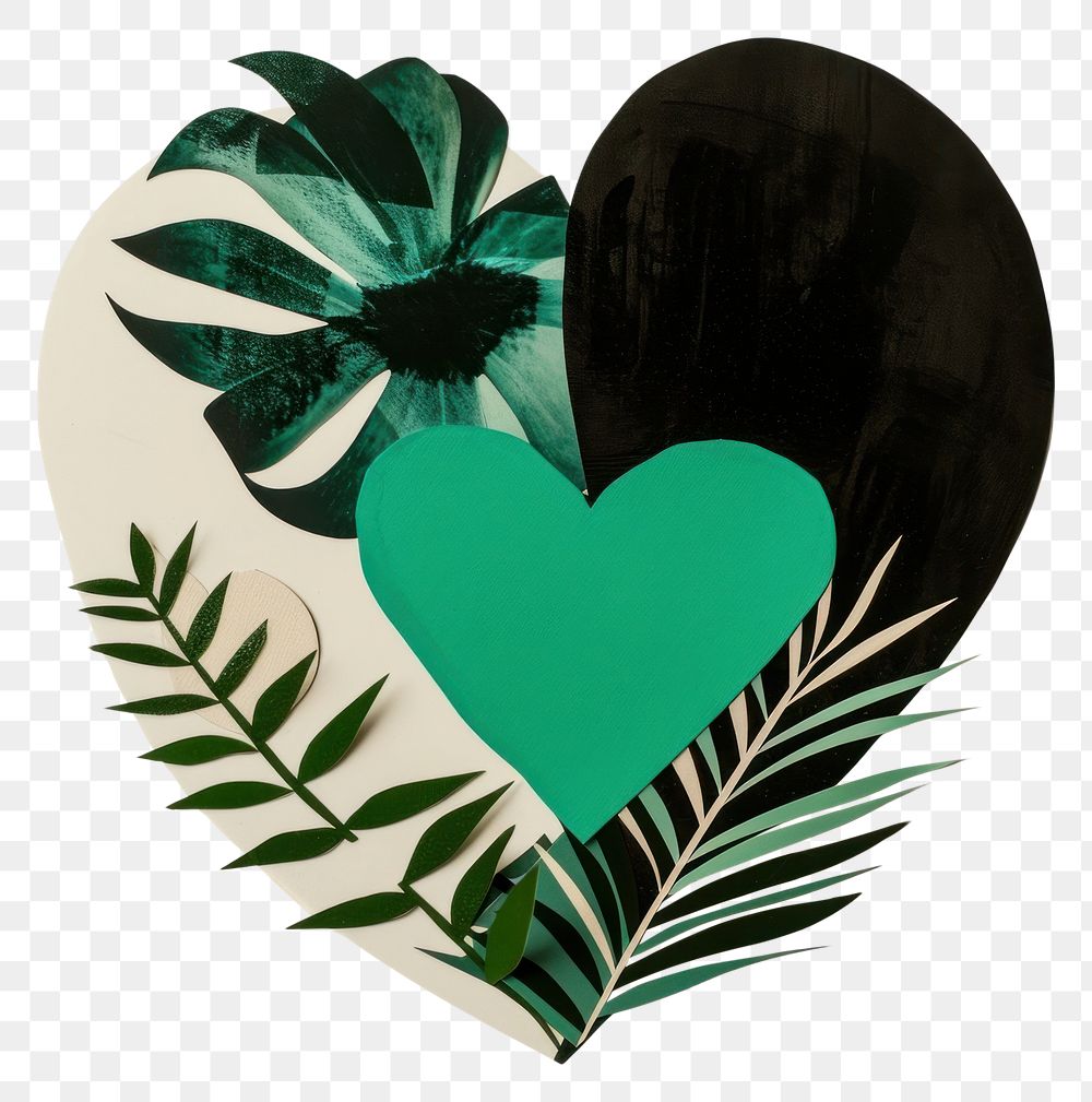 PNG Cut paper collage with heart plant shape green.