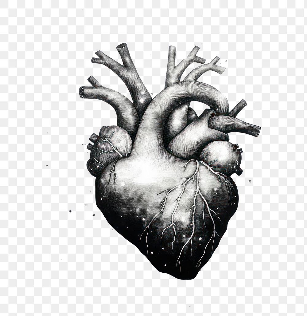 PNG Human heart celestial drawing sketch white background.
