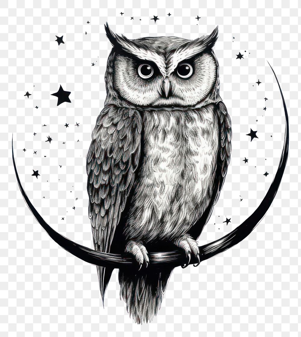 PNG Owl celestial drawing animal sketch