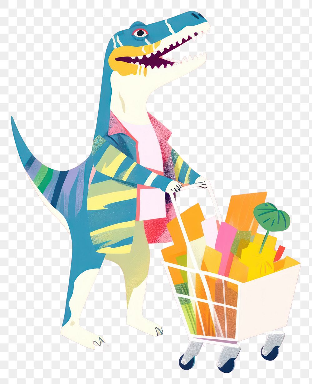 PNG Happy dinosaur enjoy shopping animal representation groceries