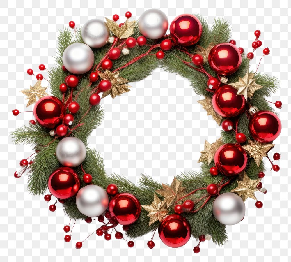 PNG Christmas Wreath with Ornaments christmas wreath white background.