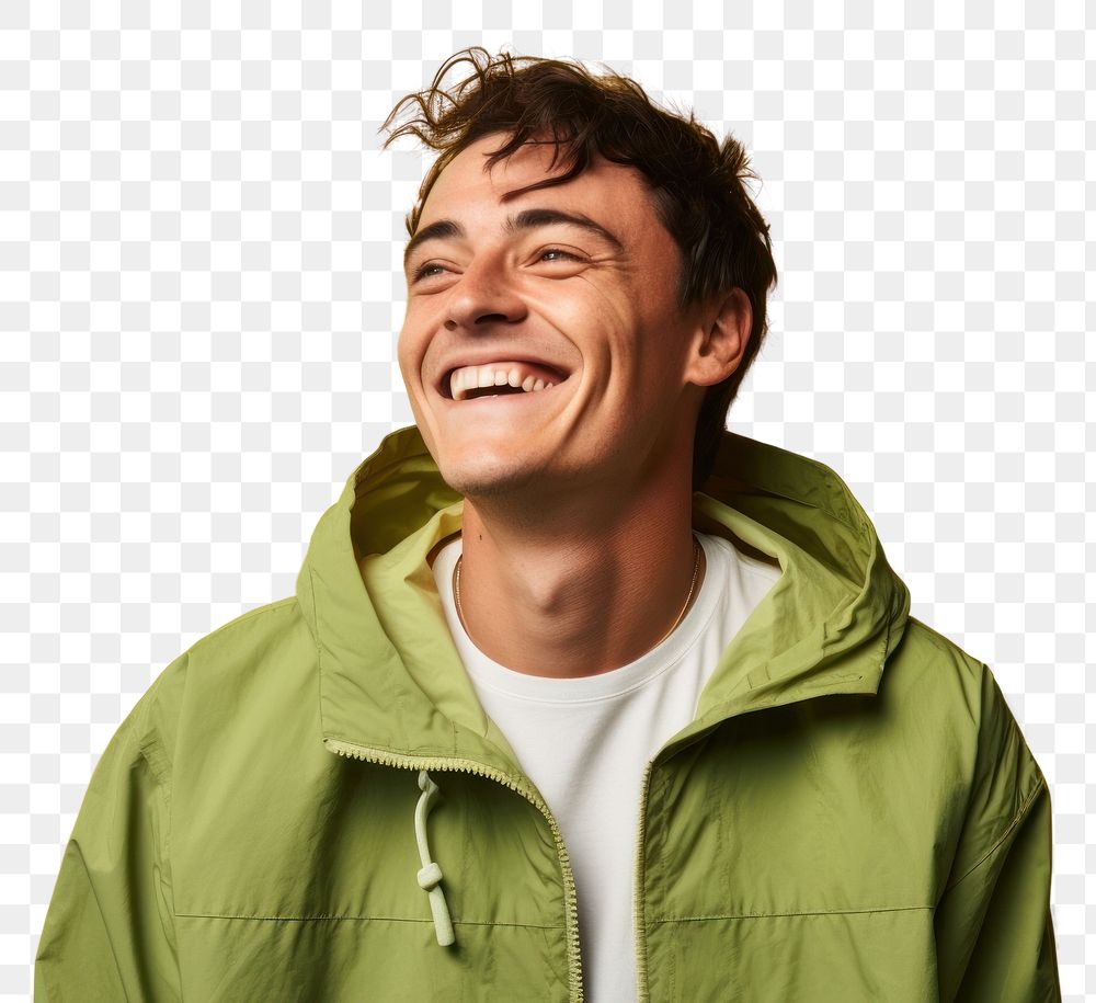 PNG Hand on his own forehead jacket laughing portrait.