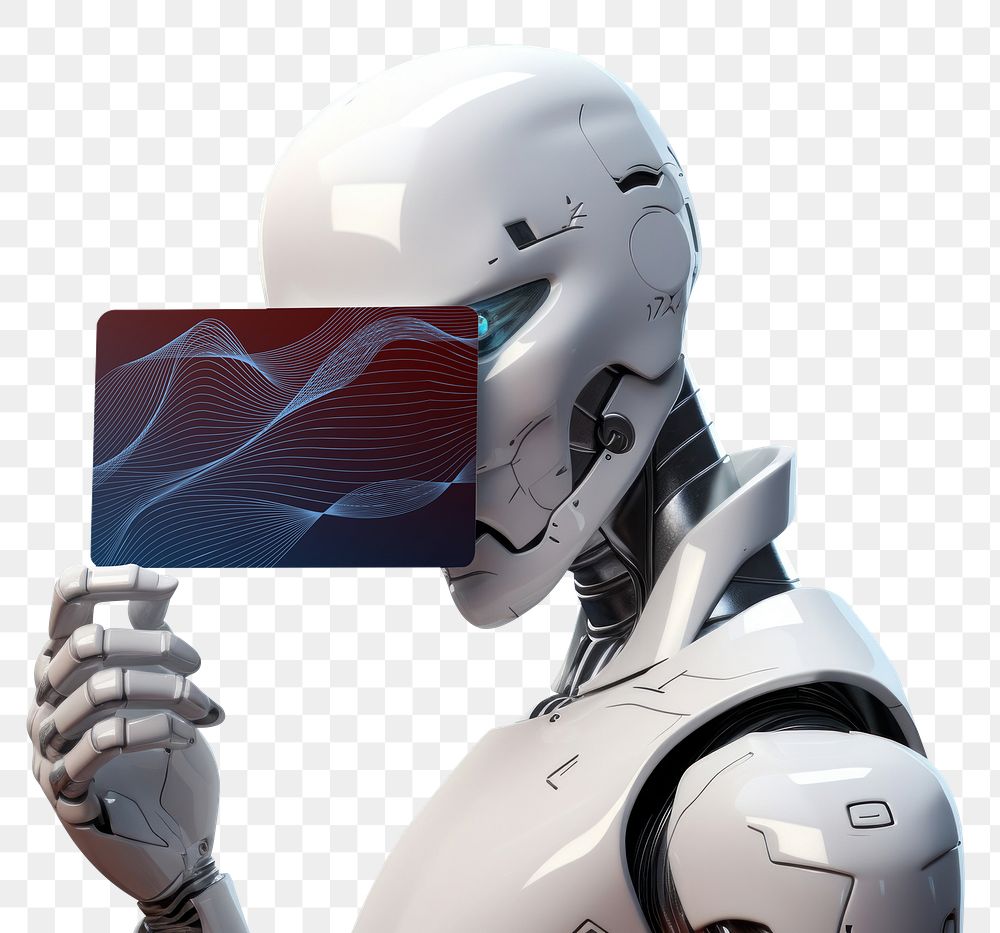 PNG robot holding card, transparent background
