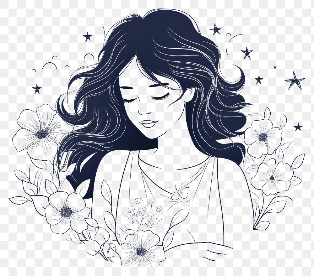 PNG A woman hugging flowers drawing sketch adult.
