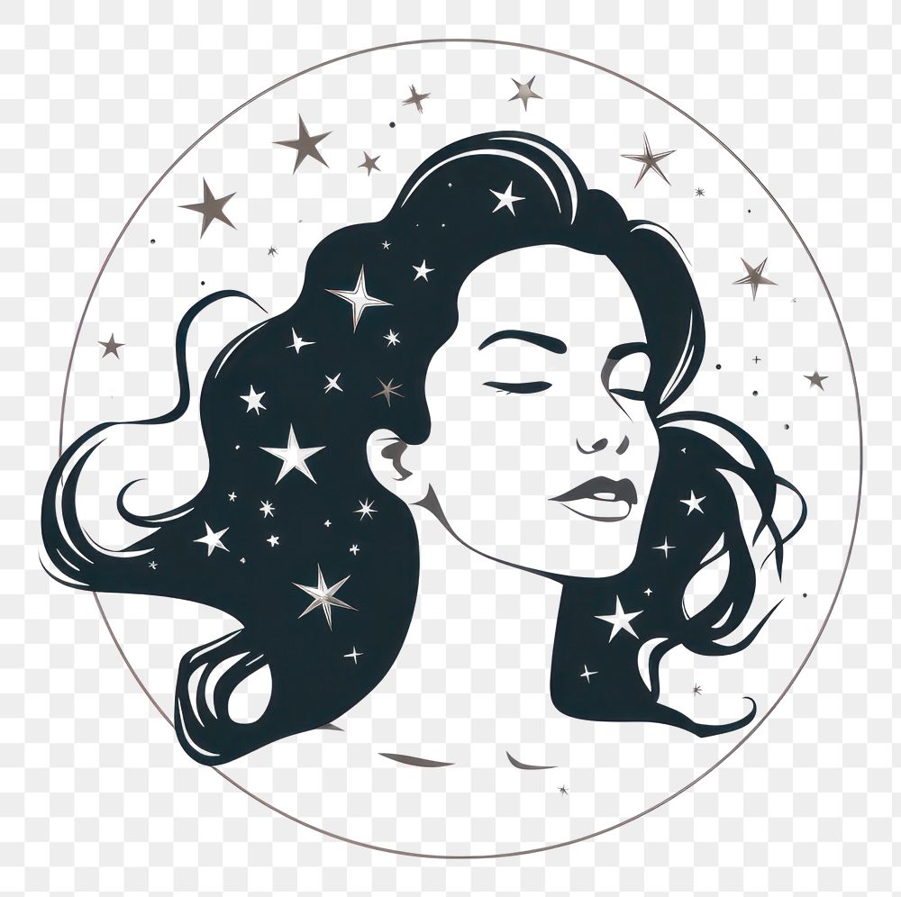 PNG A woman surrounded by stars drawing portrait sketch