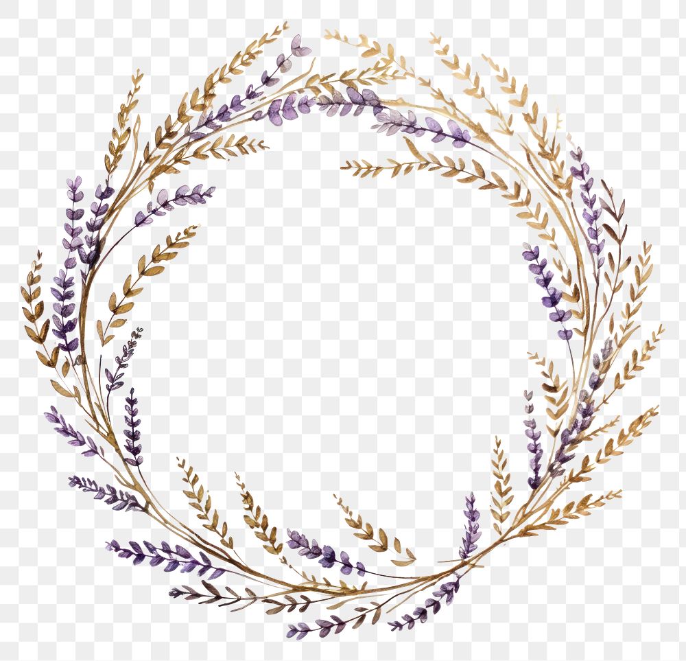 PNG Gold ink lavender wildflower frame pattern shape embroidery.