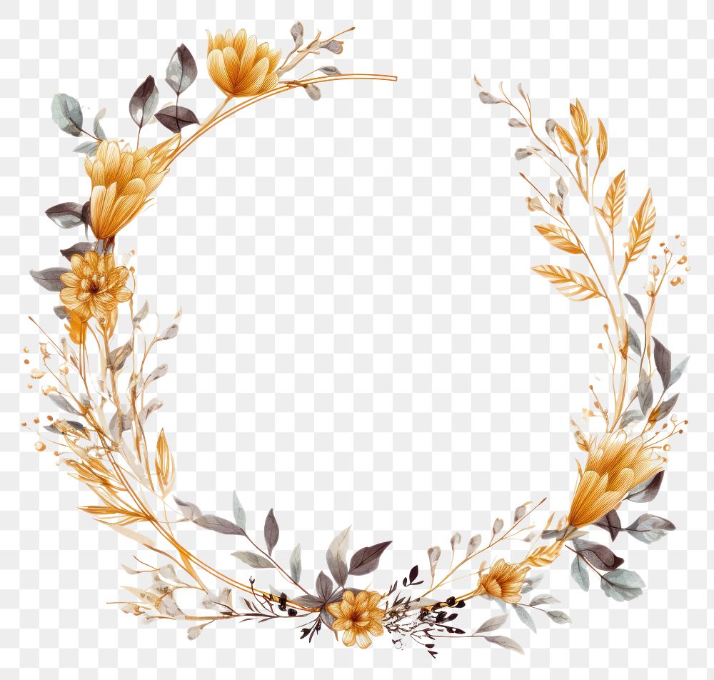 PNG Gold of pion wildflower frame pattern wreath shape.