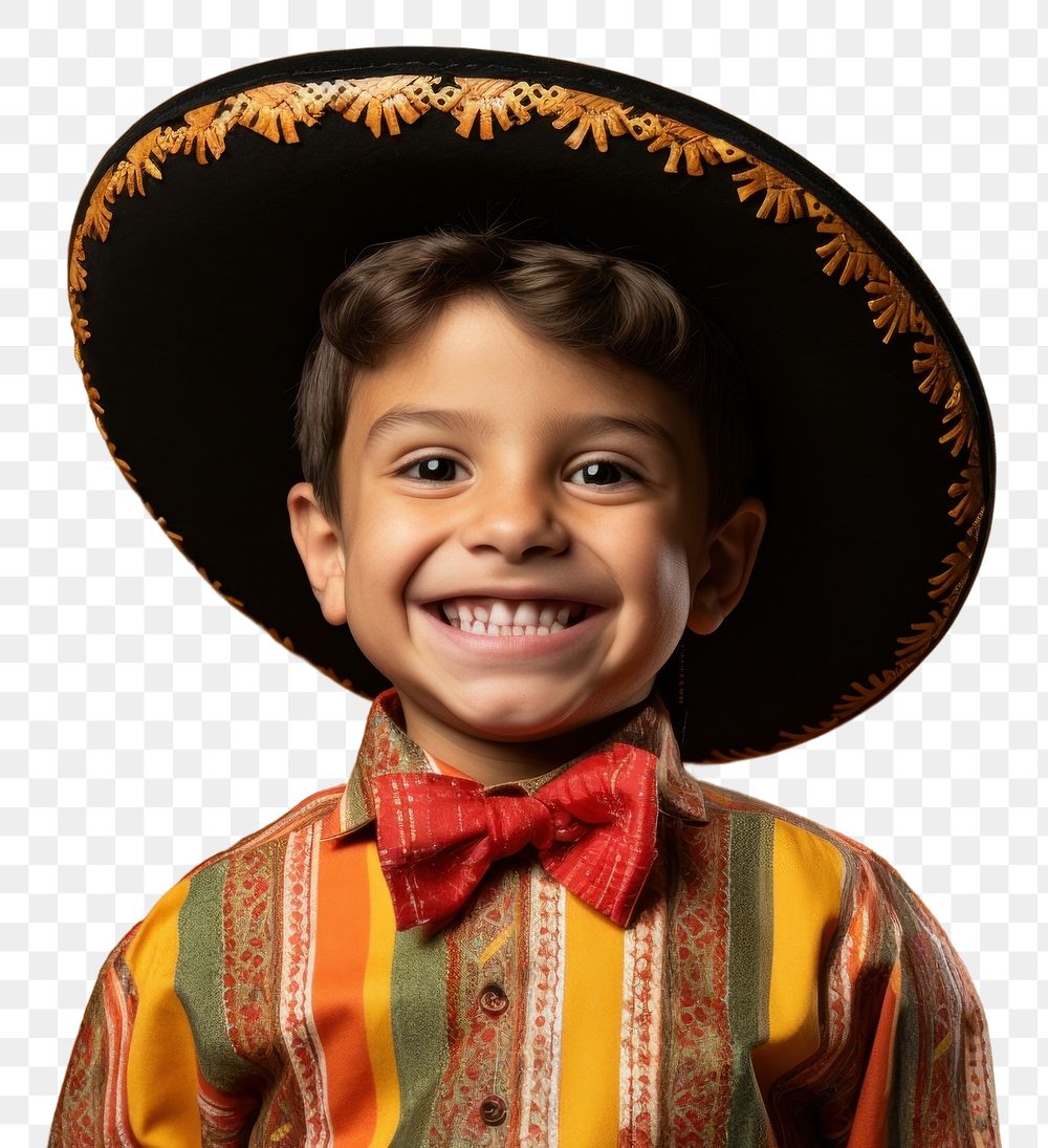 PNG Happy kid in mexican costume sombrero portrait smile.