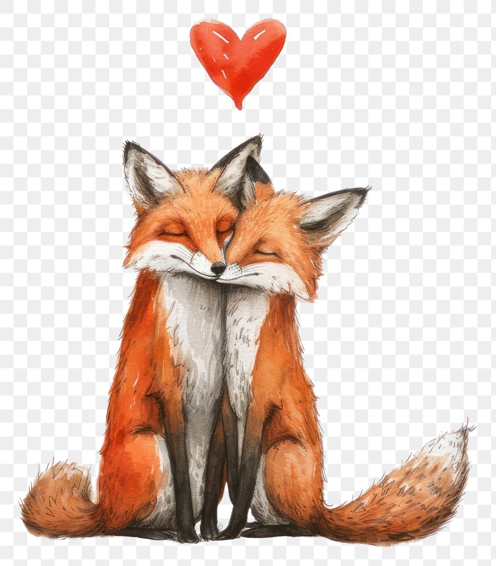 PNG  Two foxes hugging watercolor animal mammal relaxation.