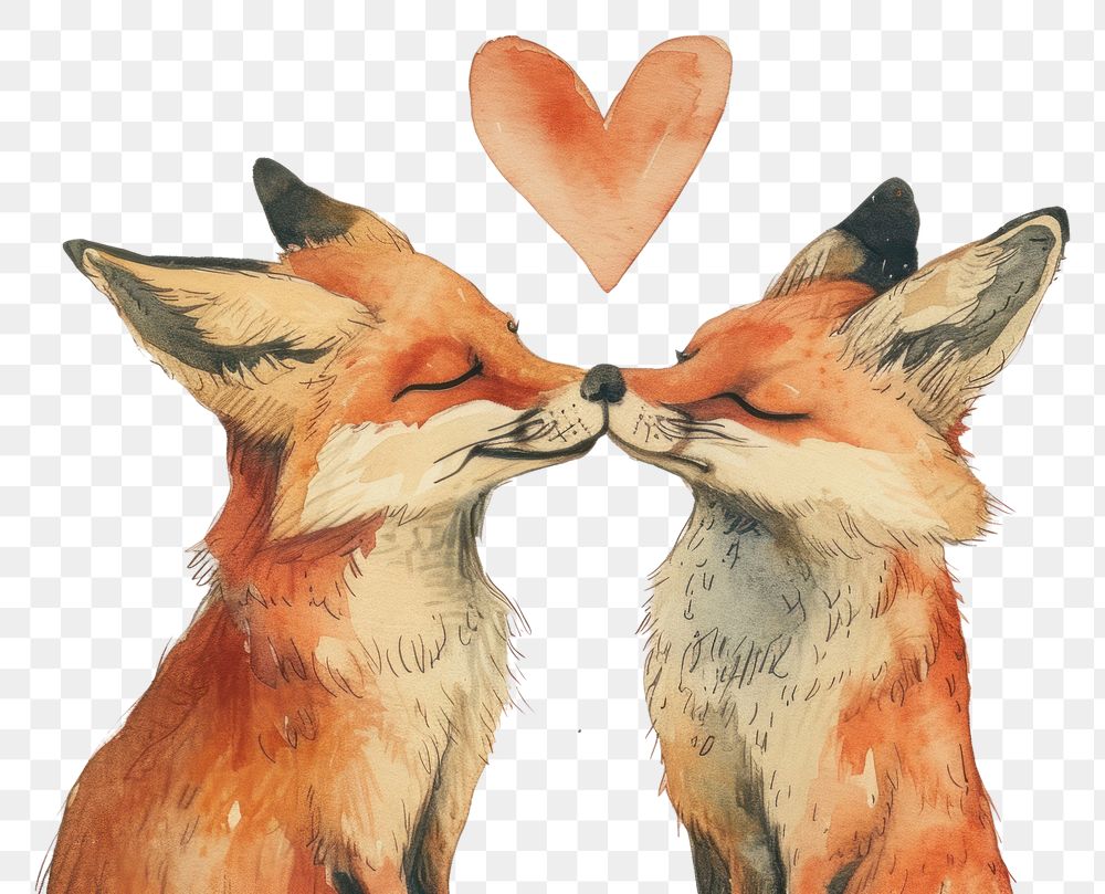 PNG  Two foxes hugging watercolor animal mammal creativity.