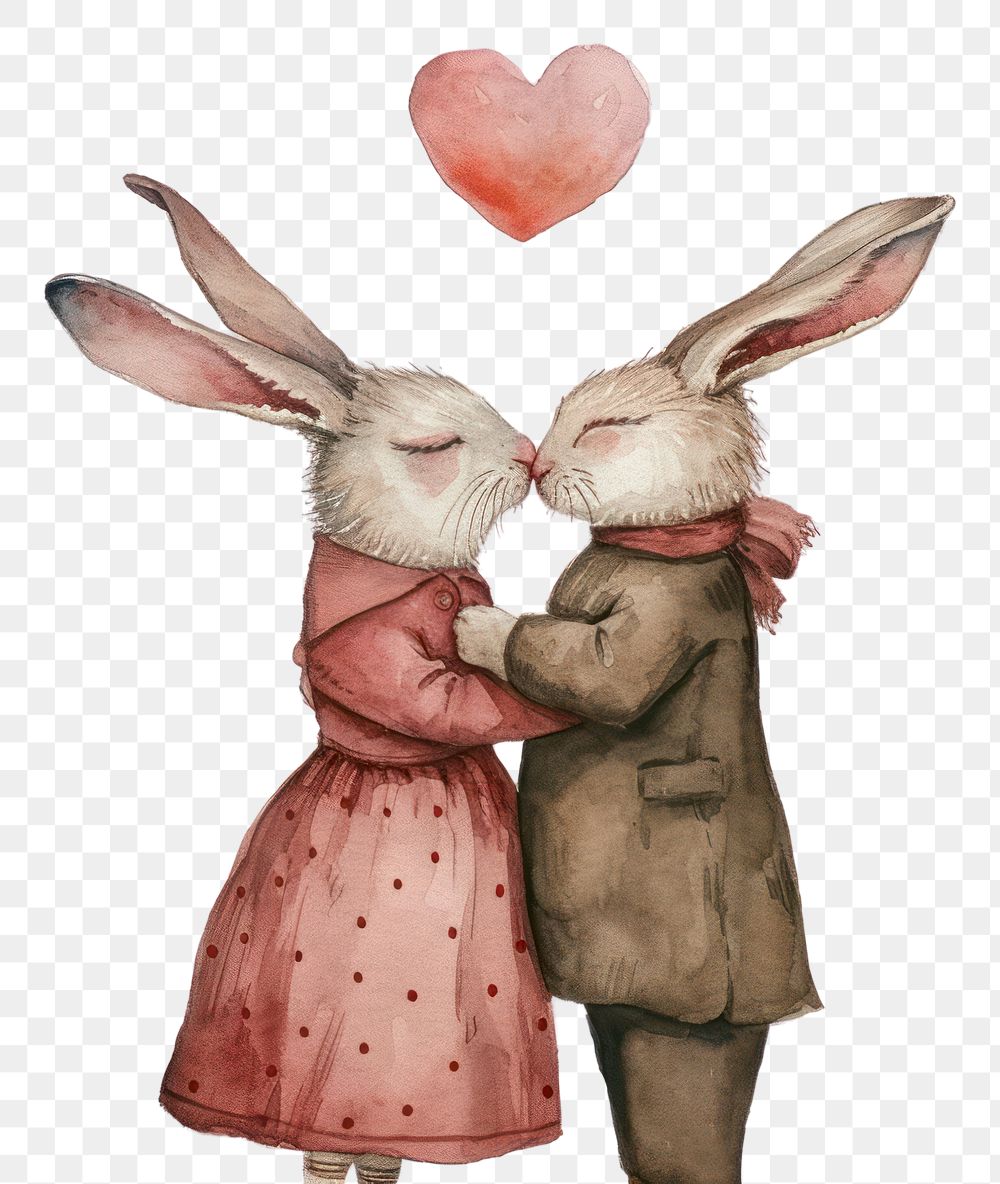 PNG  Two rabbits hugging watercolor mammal representation togetherness