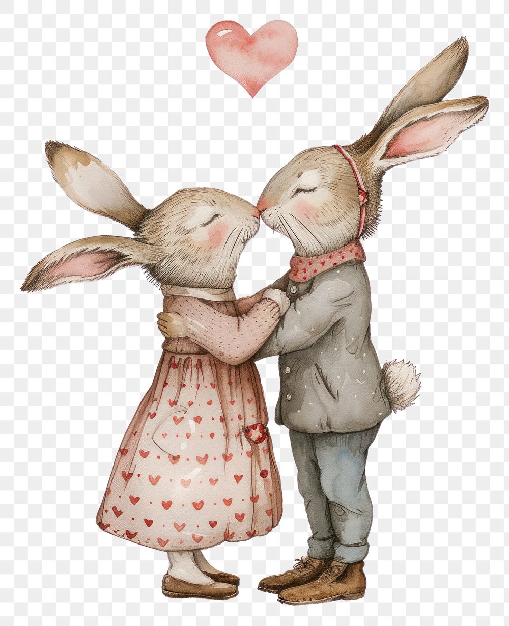 PNG  Two rabbits hugging watercolor mammal representation togetherness.