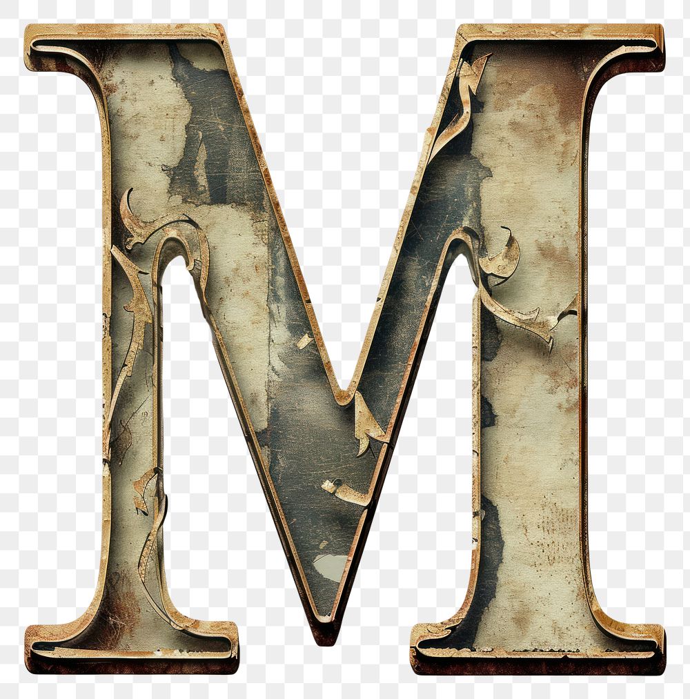 PNG Vintage Alphabet M text old white background.
