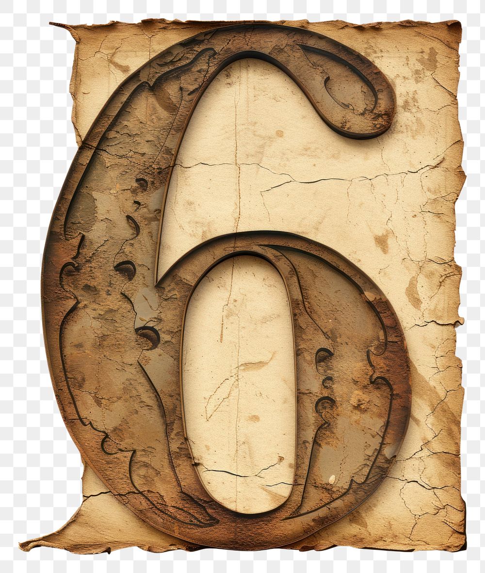 PNG Vintage Alphabet Number 6 number paper old.