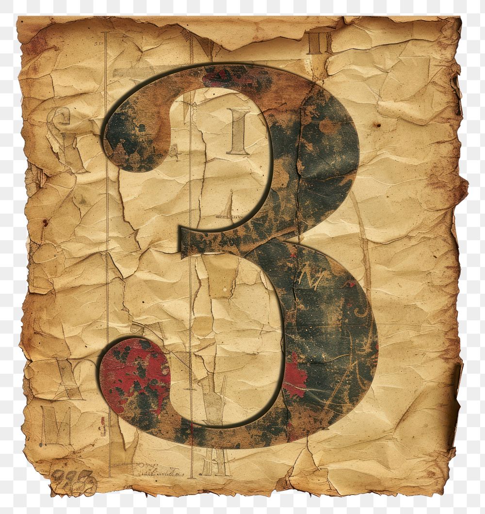 PNG Vintage Alphabet Number 3 number letter paper.