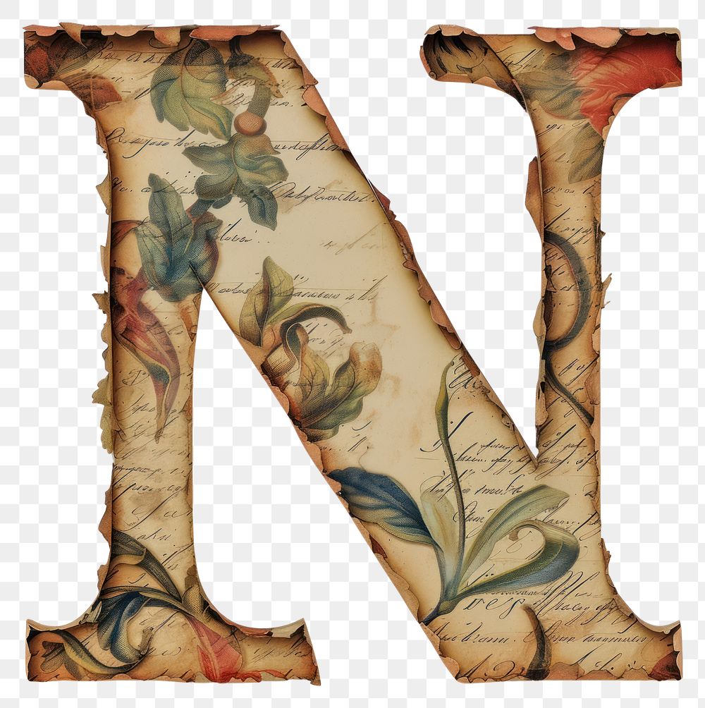 PNG Vintage Alphabet N art letter paper