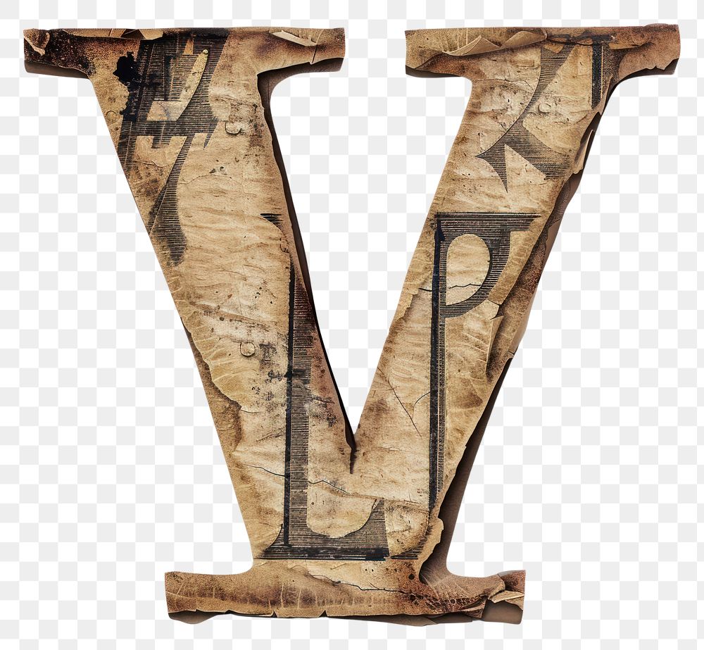 PNG Vintage Alphabet V text wood old.