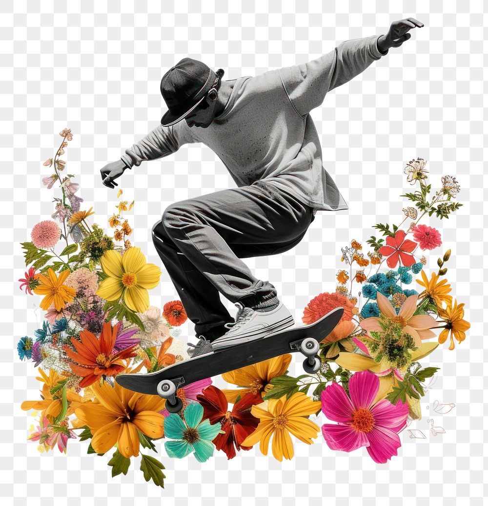 PNG Paper collage of skateboarding flower art adult