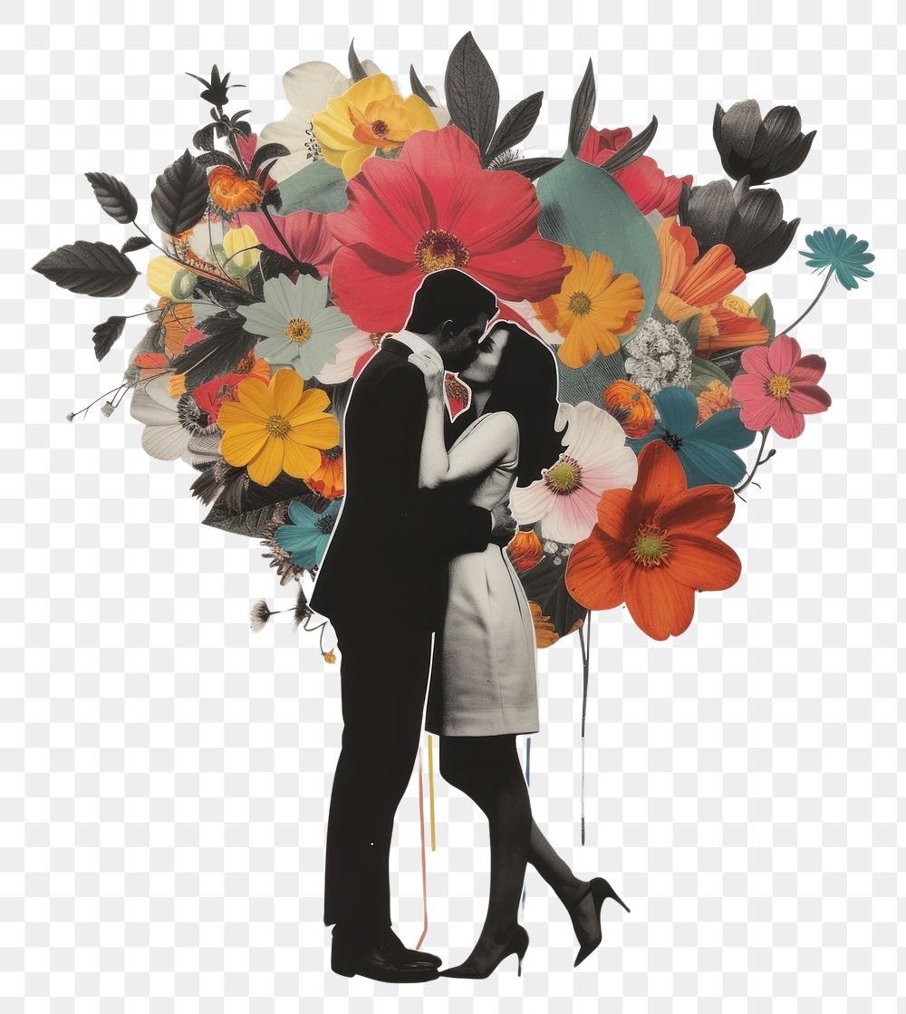 PNG Kissing flower art painting.