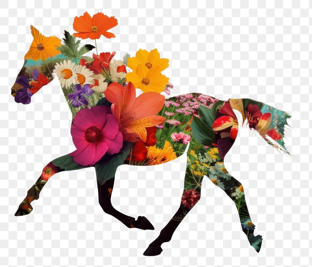 PNG Paper collage of horse flower art painting