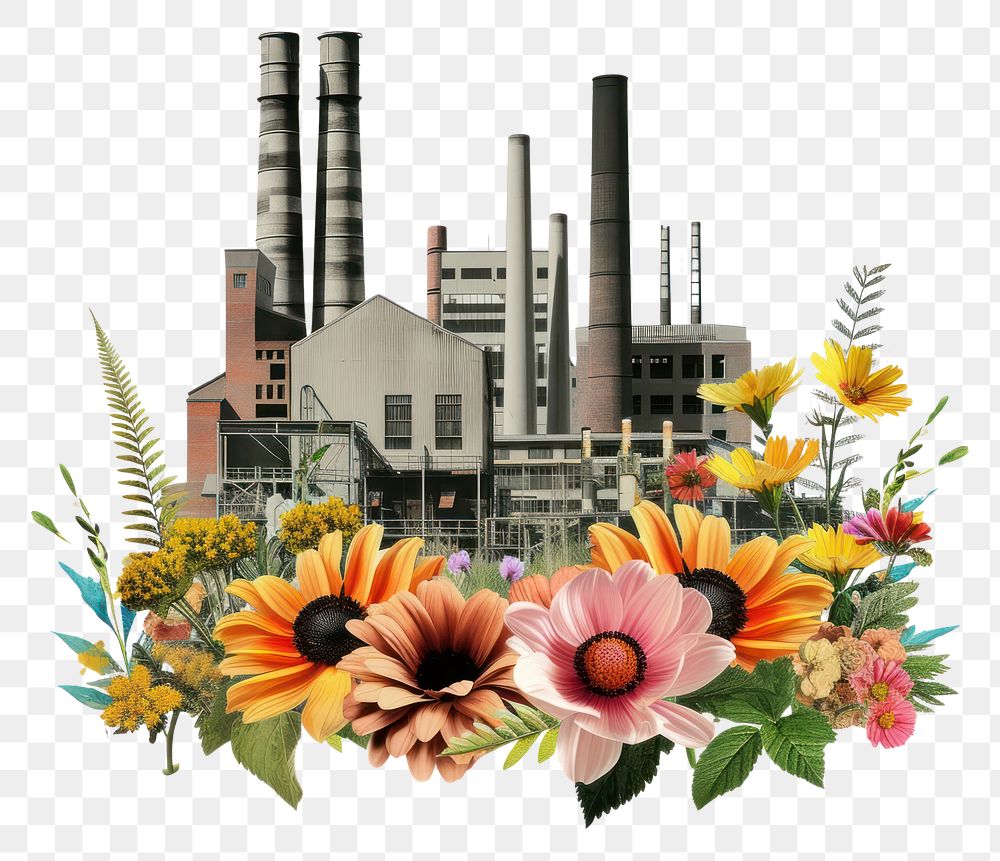 PNG Paper collage of factory flower architecture plant.