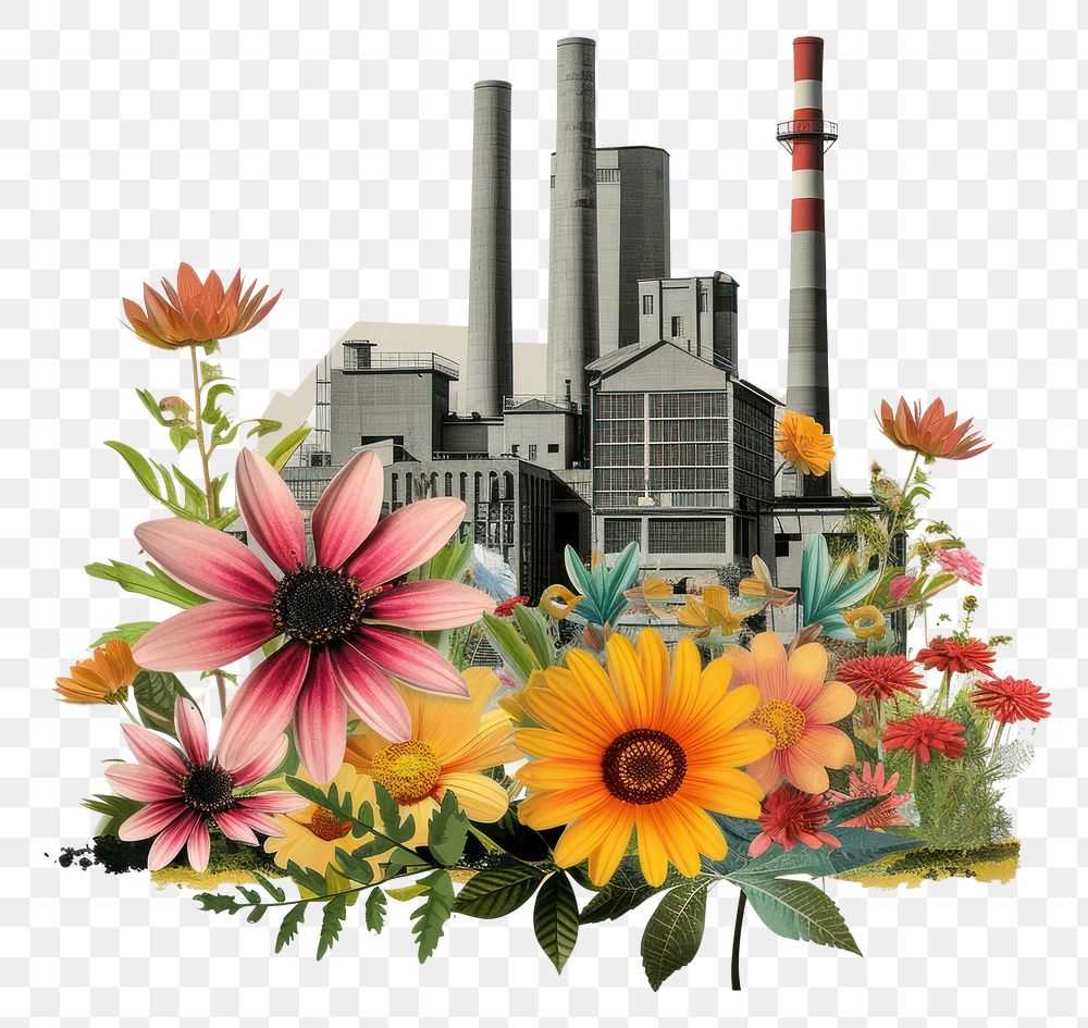 PNG Paper collage of factory flower art plant