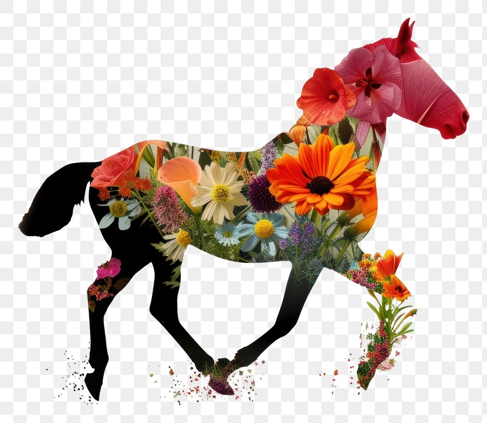 PNG Paper collage of horse flower art animal.