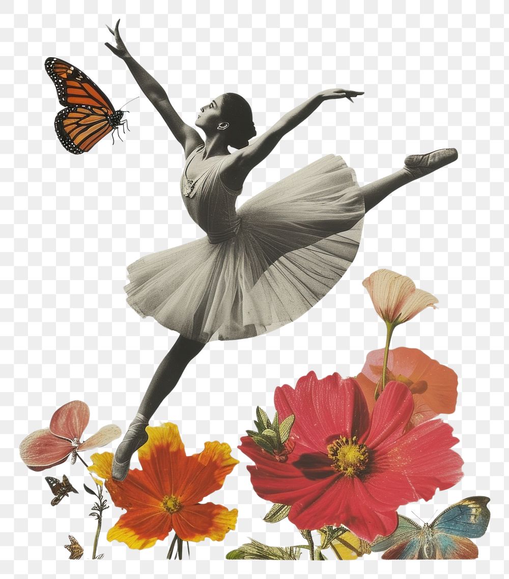 PNG Collage of ballet girl dancing flower butterfly petal.
