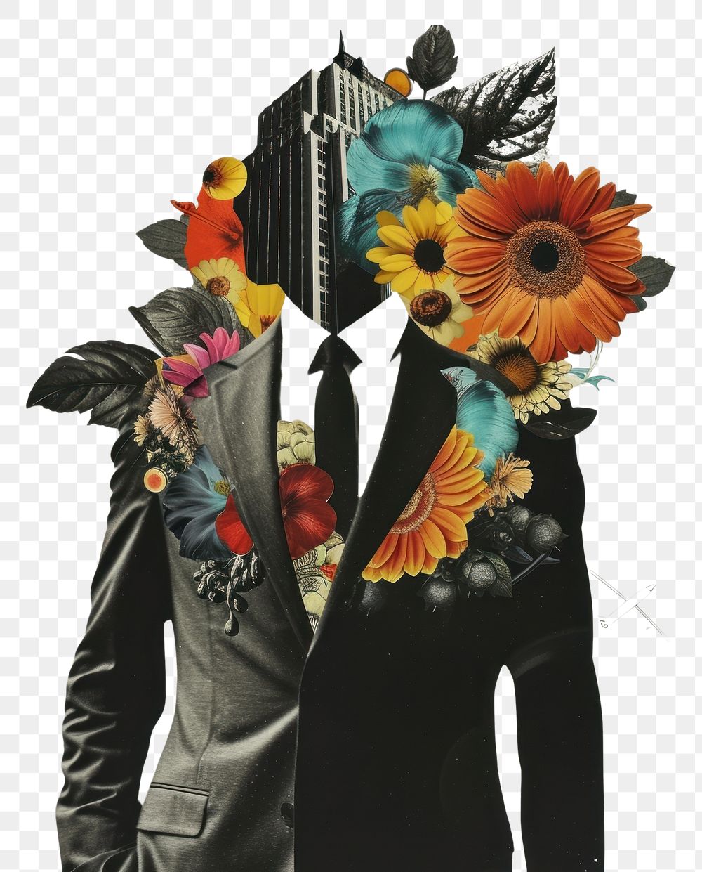 PNG Paper collage of business man flower art sunflower.