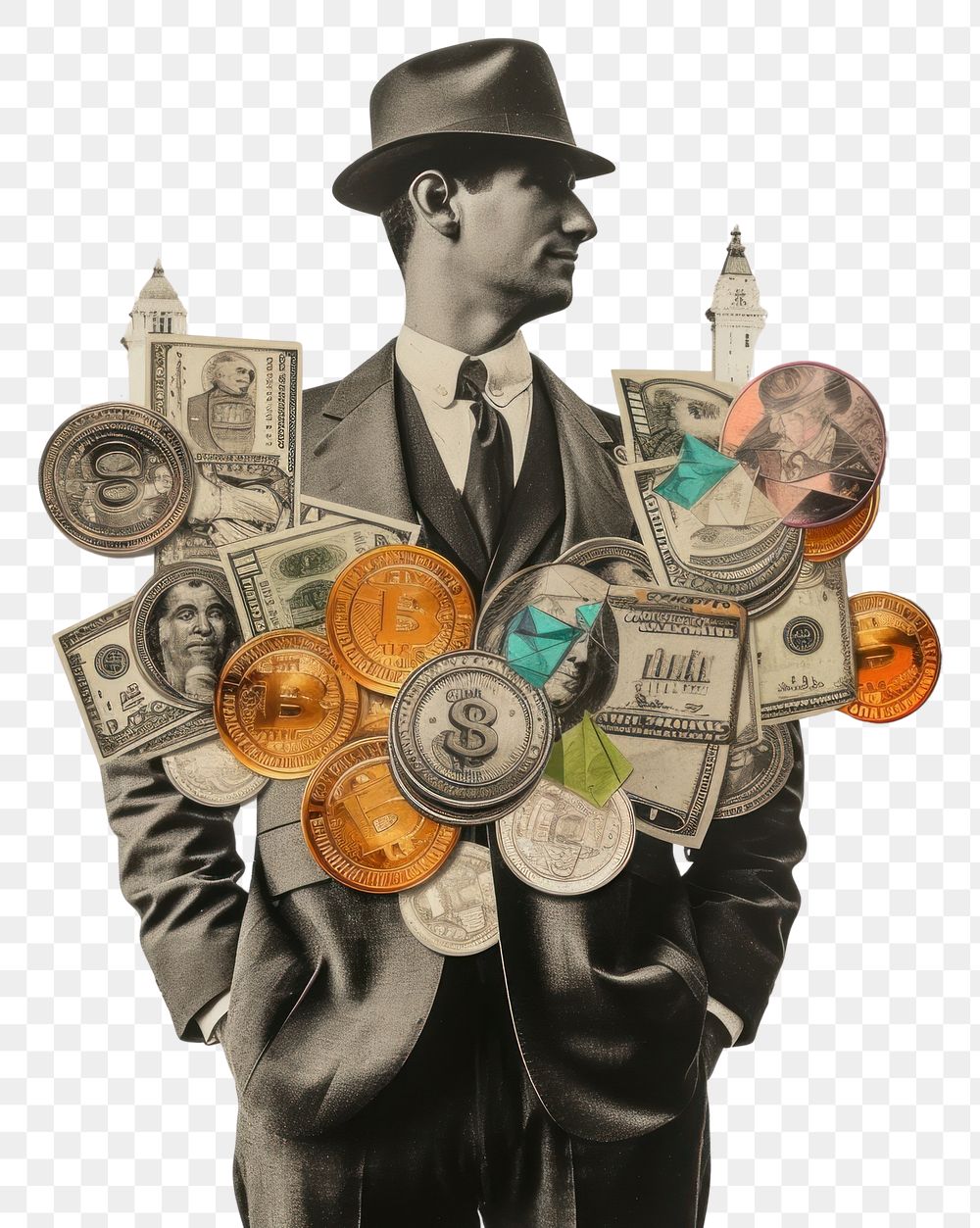 PNG Paper collage of businessman portrait money adult.