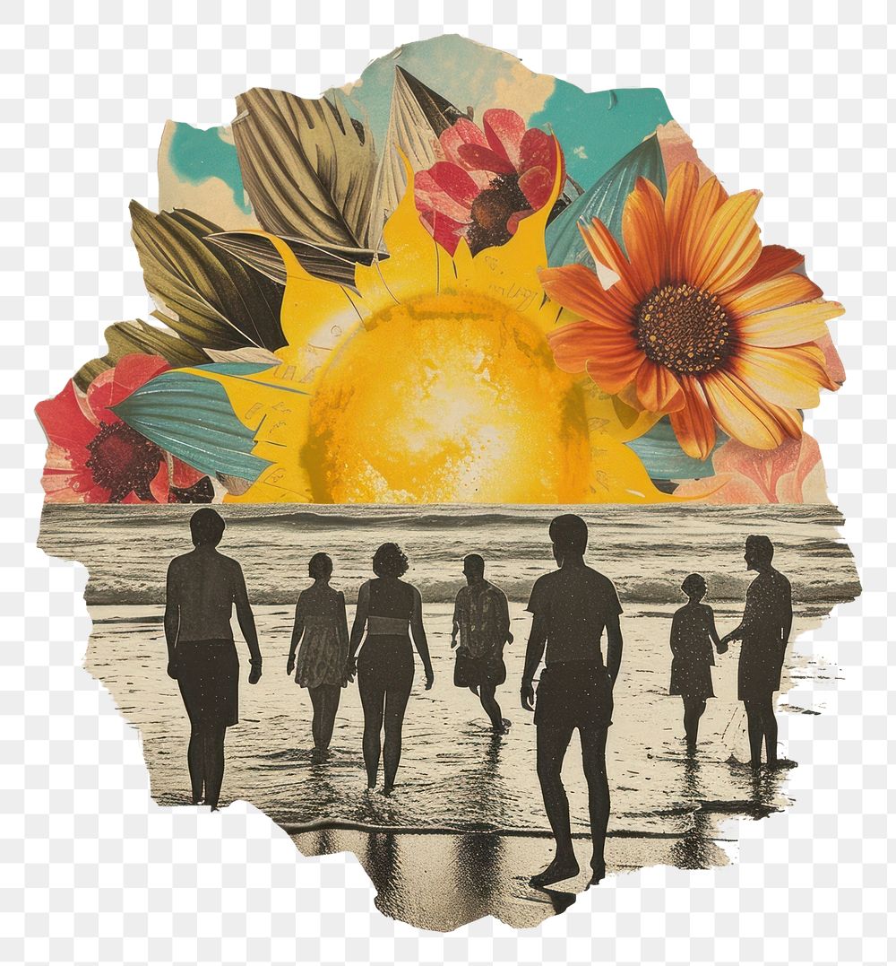 PNG Collage of people on the beach art painting togetherness