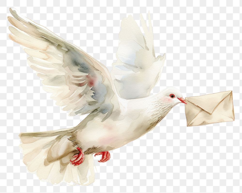 PNG  White dove watercolor illustration animal letter flying.