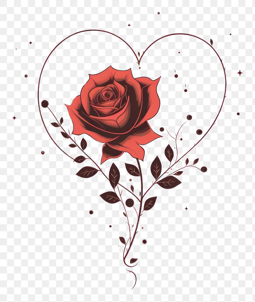 PNG Illustration of heart and rose pattern drawing flower.