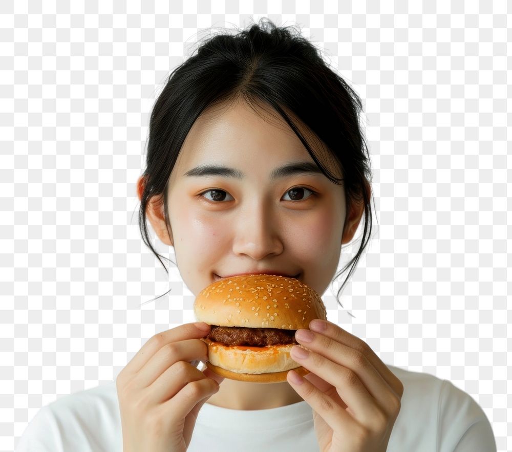 PNG Eating hamburger biting adult.