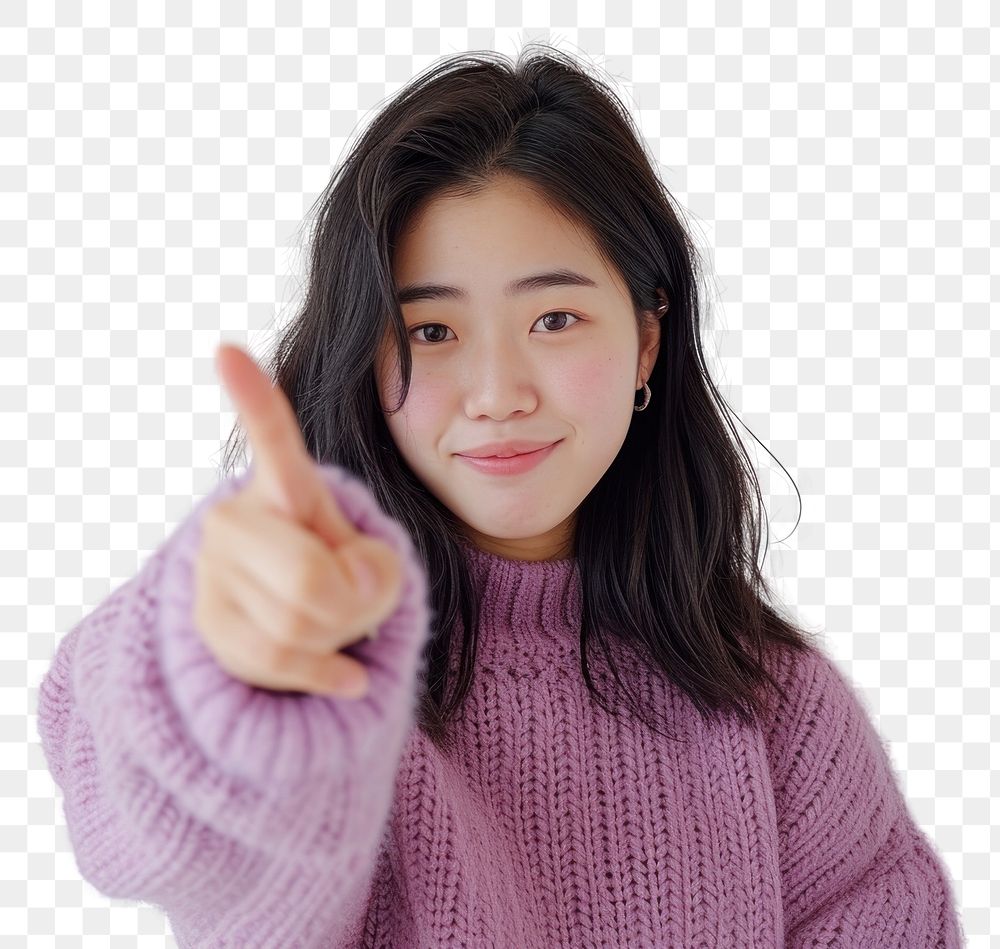 PNG Young asian woman sweater gesturing happiness.