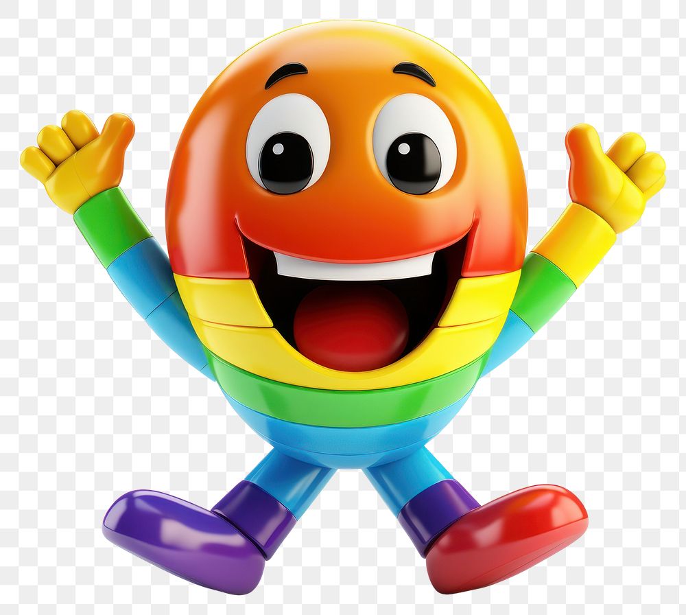 PNG  Happy rainbow character with jumping legs cartoon toy white background.